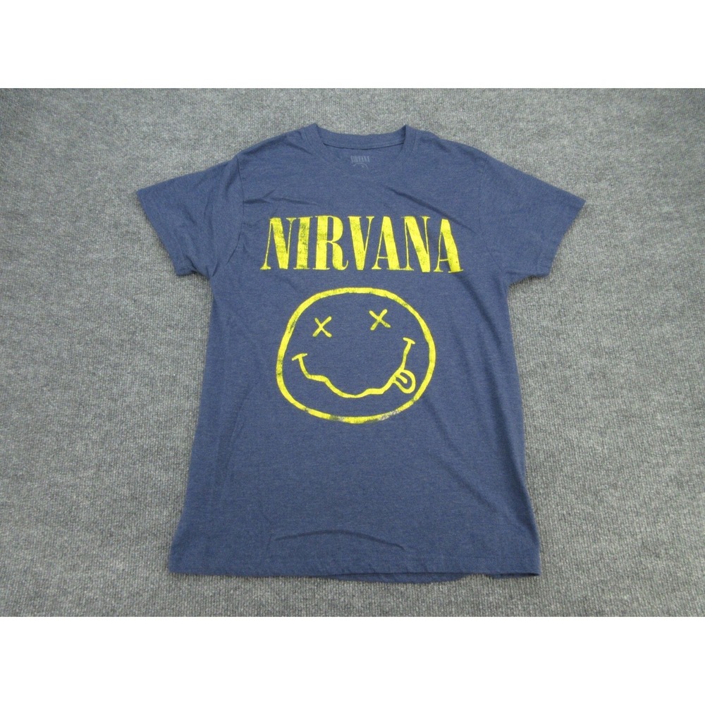 Nirvana Mens T-Shirt Regular Blue Smiley Face Graphic Print Medium